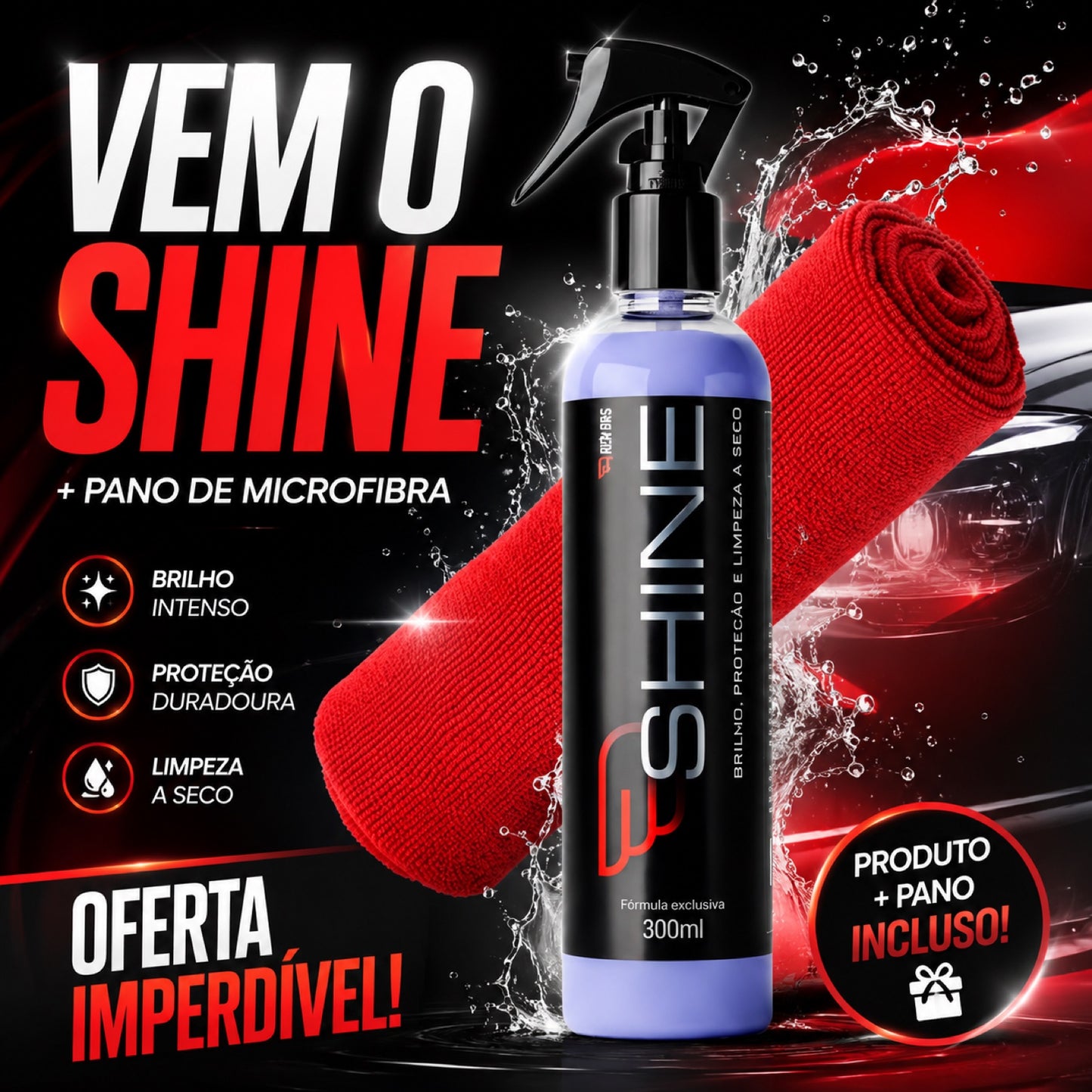Shine Cera Carnauba Automotiva Brilho Proteção Com Pano