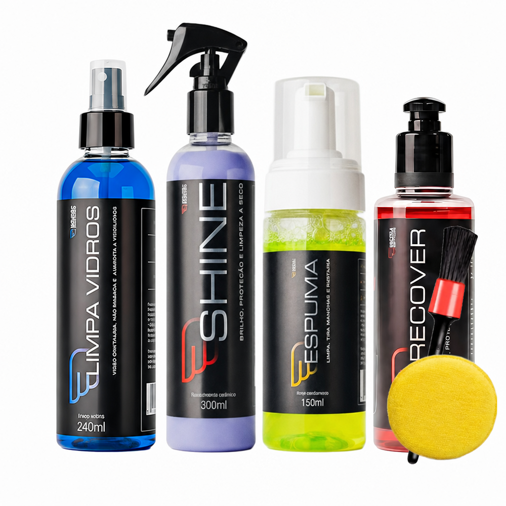Kit House Of Motors Shine + Limpa Vidros + Recover + Espuma Interior